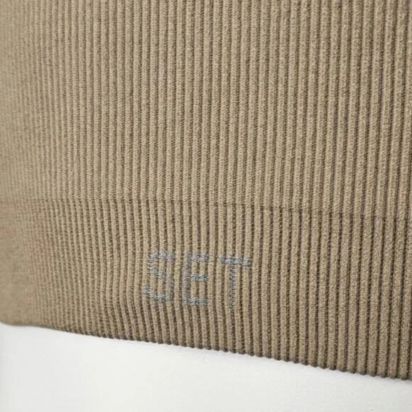 SET Active Womens Ribbed Crop Scoop Neck Tank Top, Tan, Stretch, Athletic Size M - Picture 4 of 7